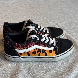 Black and Orange Flame Vans Youth
